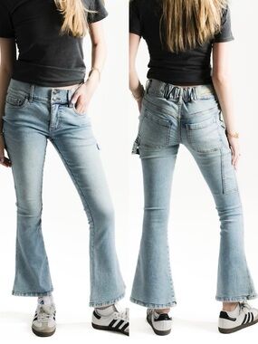 Love Trends Juniors Double Button Flare Carpenter Jeans - Light Wash, Size 5